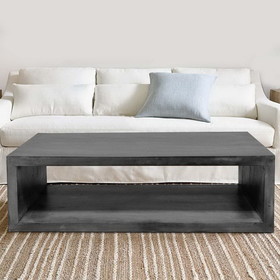 The Urban Port UPT-230676 58" Cube Shape Wooden Coffee Table with Open Bottom Shelf, Charcoal Gray
