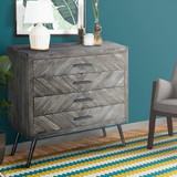 The Urban Port UPT-230855 29 Inch Chevron Pattern Wooden 4 Drawer Accent Dresser Chest with Angled Metal Legs, Gray
