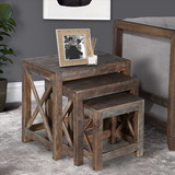 The Urban Port UPT-230857 Rustic Rectangular Farmhouse Mango Wood Nesting Table with X Side Panels, Set of 3, Brown