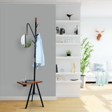 The Urban Port UPT-238072 84 Inch Metal Coat Stand with Mirror and Wooden Desk, Brown and Black
