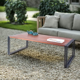 The Urban Port UPT-238074 48 Inches Wooden Top Industrial Coffee Table with Metal Sled Base, Brown and Black