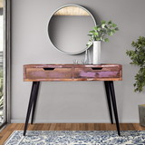The Urban Port UPT-238093 43 Inch 2 Drawer Reclaimed Wood Console Table, Angled Legs, Multi Tone Pastel Accent, Brown, Black