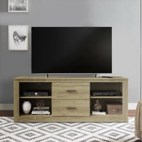 The Urban Port UPT-238270 59 Inch Wooden TV Stand with 2 Drawers and 4 Open Compartments, Oak Brown