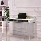 The Urban Port UPT-238277 Office Desk with 2 Compartments and Tubular Metal Frame, White and Chrome