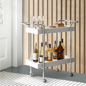 The Urban Port UPT-238278 Storage Cart with 2 Tier Design and Metal Frame, White and Chrome