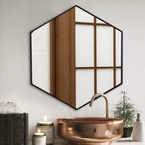 The Urban Port UPT-238456 24 Inch Hexagon Modern Geometric Hanging Accent Wall Mirror, Metal Frame, Black