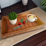 The Urban Port UPT-242013 Rectangular Farmhouse Wooden Tray with Rivets Accent and Metal Trim, Brown