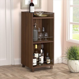 The Urban Port UPT-242346 34 Inch 3 Tier Wooden Curio Cabinet with Grain Details, Dark Brown