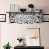 The Urban Port UPT-242448 28 Inch Wooden Floating Wall Shelf with Engraved Floral Details, Antique White