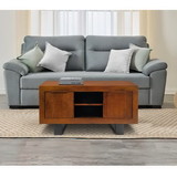 The Urban Port UPT-242958 36 Inch Wooden Industrial Coffee Table with Open Compartments and Sled Base, Brown