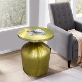 The Urban Port UPT-247181 24 Inch Metal Frame End Table with Round Top and Bottle Shape Base, Gold