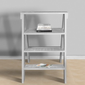 The Urban Port UPT-248007 27 Inch Wooden Ladder Bookshelf, 4 Tier Open Shelving, Weathered White