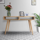 The Urban Port UPT-250804 48 Inches Minimalist Solid Wood Desk Console Table, Weathered Oak Brown