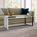 The Urban Port UPT-263595 Farmhouse Rectangular Coffee Table with Wooden Top and Geometric Metal Frame, Gray and Black