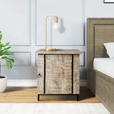 The Urban Port UPT-263777 Wooden Bedside Table with 1 Door and Metal Frame, Antique White and Black