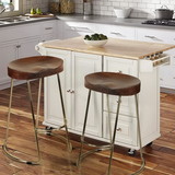The Urban Port UPT-263793 Farmhouse Counter Height Barstool with Wooden Saddle Seat and Tubular Frame, Large, Brown and Gold