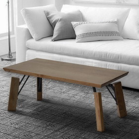 The Urban Port UPT-266259 Rectangular Wooden Coffee Table with Block Legs, Natural Brown