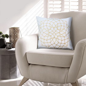 The Urban Port UPT-266359 Hugo 20 x 20 Square Accent Throw Pillow, Embroidered Geometric Abstract Pattern, With Filler, White, Gold
