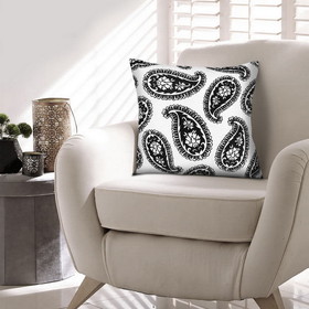 The Urban Port UPT-266360 20 x 20 Square Accent Throw Pillow, Paisley Print, With Filler, Black, White