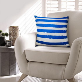 The Urban Port UPT-266362 20 x 20 Modern Square Cotton Accent Throw Pillow, Screen Printed Stripes Pattern, Blue, White
