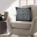 The Urban Port UPT-266364 20 x 20 Modern Square Cotton Accent Throw Pillow, Mandala Design Pattern, Black, White