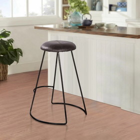 The Urban Port UPT-266369 26 Inch Modern Counter Height Stool, Genuine Leather Upholstery, Metal Frame, Baseball Stitching, Black