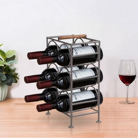 The Urban Port UPT-266371 17 Inch Industrial Wine Rack Holder, Rectangular Iron Frame, 6 Bottle Storage, Gunmetal Gray