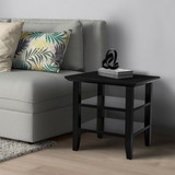 The Urban Port UPT-266384 Wooden Square End Table with 2 Bottom Shelves, Black