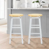 The Urban Port UPT-266393 24 Inch, Rubber Wood Counter Height Round Top Backless Bar Stool, Set of 2, Brown and White