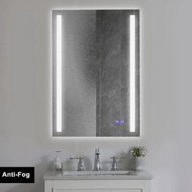 The Urban Port UPT-266399 24 x 36 Inch Frameless LED Illuminated Bathroom Mirror, Touch Button Defogger, Metal, Vertical Stripes Design, Silver