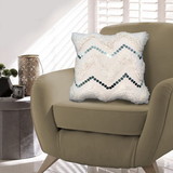 The Urban Port UPT-268954 18 x 18 Square Cotton Accent Throw Pillow, Handcrafted Chevron Patchwork, Sequins, Cream