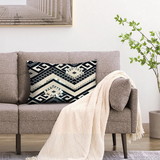 The Urban Port UPT-268956 12 x 20 Rectangular Cotton Accent Lumbar Pillow, Classic Aztec Pattern, White, Black