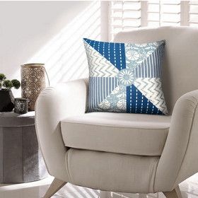 The Urban Port UPT-268970 18 x 18 Square Accent Pillow, Geometric Pattern, Soft Cotton Cover, Polyester Filler, Blue, White