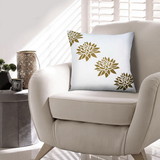 The Urban Port UPT-268971 18 x 18 Square Accent Pillow, Soft Cotton Cover, Printed Lotus Flower, Polyester Filler, Gold, White