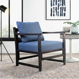 The Urban Port UPT-270563 Malibu Accent Chair with Open Wood Frame, Fabric Seating, Navy Blue and Black