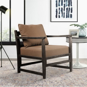 The Urban Port UPT-270564 Malibu Accent Chair with Open Wood Frame, Beige and Brown