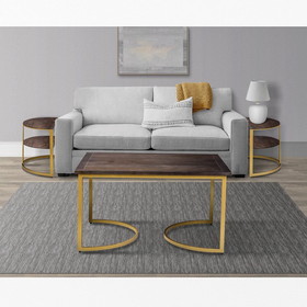 The Urban Port UPT-271297 38 inch Rectangle Metal Nesting Coffee Table - 3 pcs set, Black and Gold