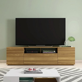 The Urban Port UPT-271303 70.86 Inch Wooden TV Stand with 2 Doors and 1 Drawer, Natural Brown