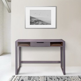 The Urban Port UPT-272547 44 Inch Minimalist Single Drawer, Mago Wood, Entryway Console Table Desk, Textured Groove Lines, Gray