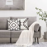The Urban Port UPT-272776 17 x 17 Inch 2 Piece Square Cotton Accent Throw Pillow Set with Modern Geometric Aztec Design Embroidery, White, Gray