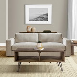 The Urban Port UPT-273091 Betsy 42 Inch Reclaimed Wood Rectangle Farmhouse Coffee Table With Storage, Iron Legs, Natural Brown