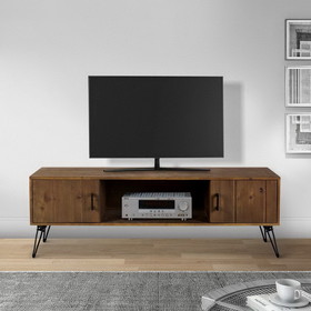 The Urban Port UPT-273092 Clive 60 Inch Reclaimed Wood Rectangle Farmhouse TV Stand Media Console, 2 Doors, Iron Legs, Natural Brown
