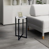 The Urban Port UPT-273471 Ivy 24.5 Inch Marble Top Accent Round Side Table with Metal Frame, White and Black