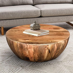 The Urban Port UPT-32180 Mango Wood Coffee Table In Round Shape, Dark Brown By The Urban Port