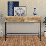 The Urban Port UPT-39270 Mango Wood and Metal Console Table With Two Drawers, Brown