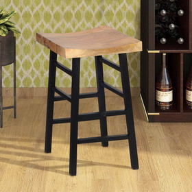 The Urban Port UPT-636042216 The Urban Port Wooden Saddle Seat 30 Inch Barstool With Ladder Base, Brown and Black