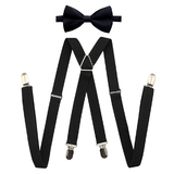 TopTie Men's Elastic Adjustable X-Back Clip Suspenders & Bowtie Set- Perfect for Weddings & Formal Events
