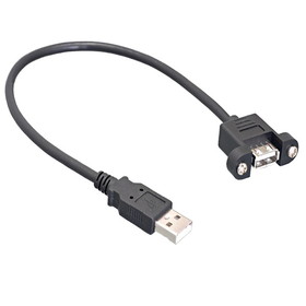 CableWholesale 10U2-24106 USB 2.0 Panel Mount Extension Cable, Type A Male to Panel Mount  Female, Black, 6 Foot