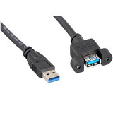 CableWholesale 10U3-24101 USB 3.0 Panel Mount Extension Cable, Type A Male to Panel Mount  Female, Black, 1 Foot