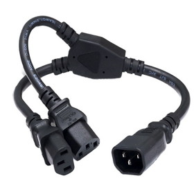 CableWholesale 10W1-02301Y Computer / Monitor Power Extension Y Cord, Black, C14 to Dual C13, 13 Amp, SJT, black, 14 inches